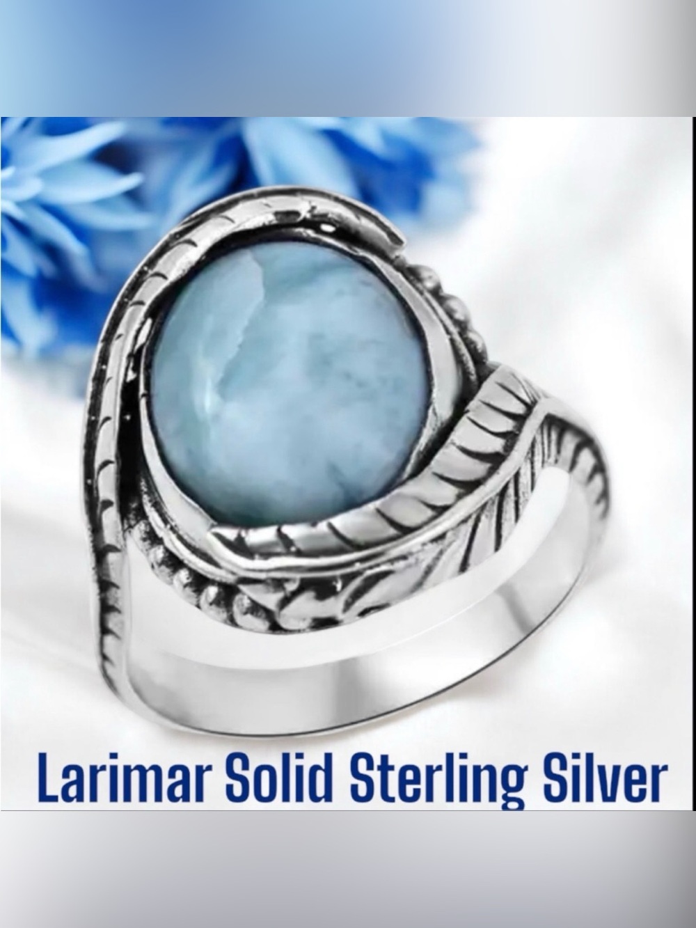 #1 Solid Sterling Silver Larimar Ring 💍 Size 8.75 NWOT